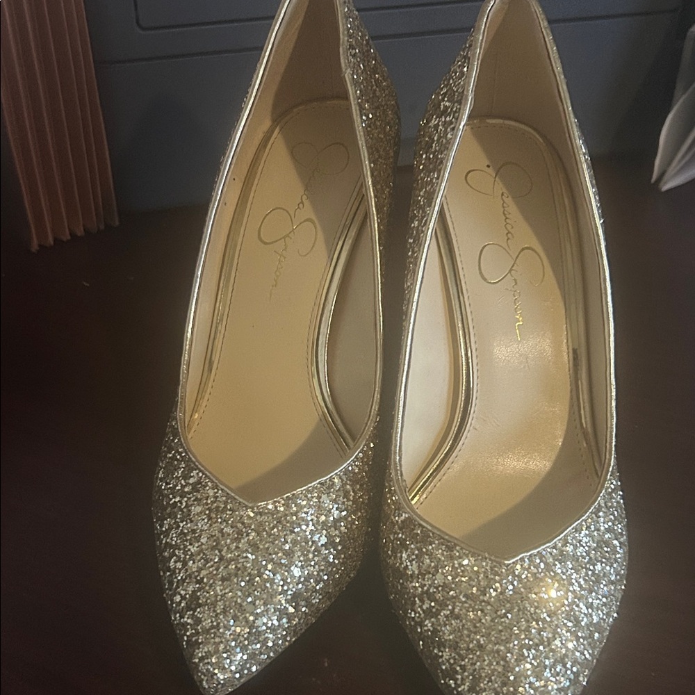 Jessica Simpson Sparkling Gold Heels